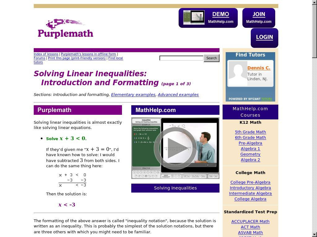 Solving Linear Inequalities: Introduction and Formatting